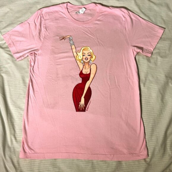 Rare Size L Marilyn Monroe Glen Hanson Artist Pink Canvas Cotton Unisex T-Shirt - Picture 1 of 9